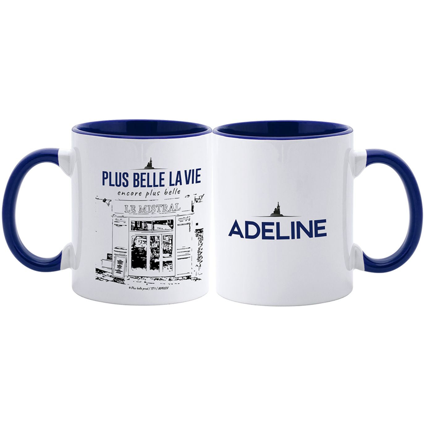 Mug Plus Belle La Vie intérieur bleu – Le Mistral à personnaliser
