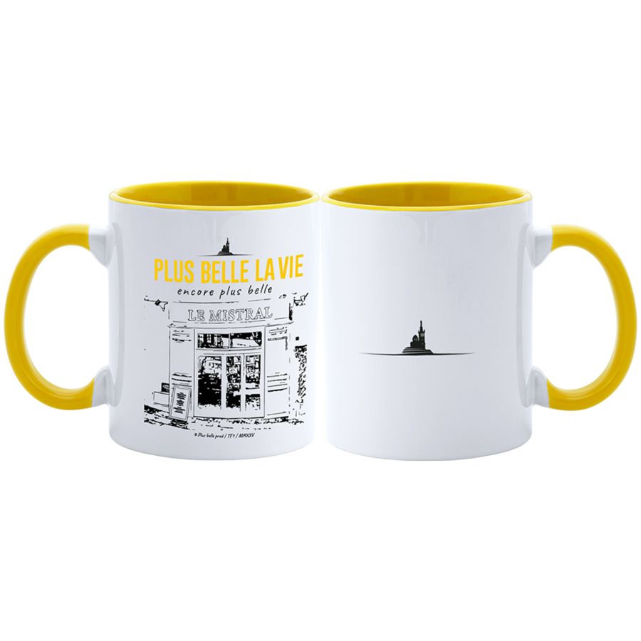 Mug Plus Belle La Vie intérieur jaune – Le Mistral